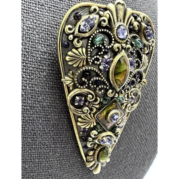 Michal Golan Stamp Brooch Pendant Gold Tone Multi Stone Statement Vintage Style - Picture 2 of 12